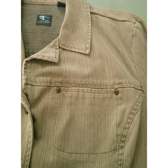 French Cuff Women's Tan Cotton Blazer/Jacket 4 Pockets Button-UP Women's XL - Picture 6 of 8